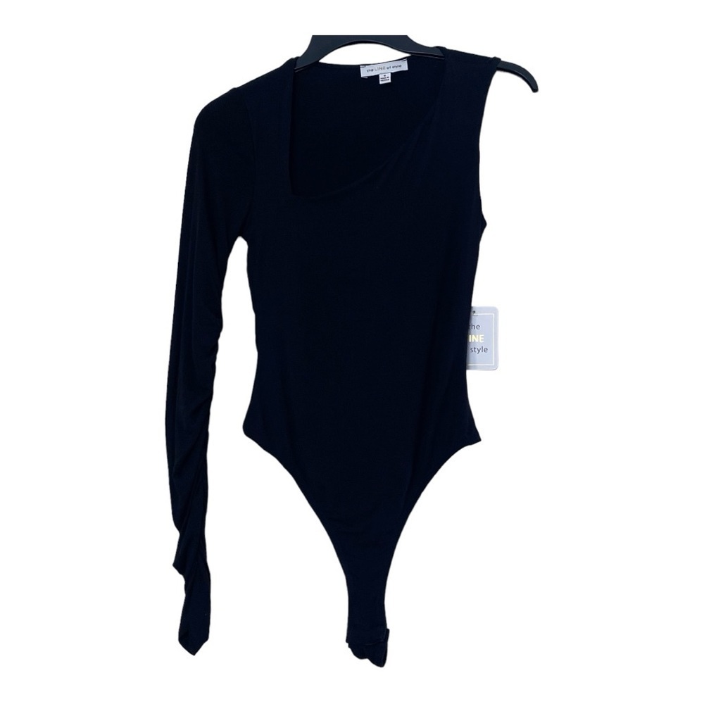 NWT   The Line Of Style  One Shoulder  Black Body Suit   Sz S